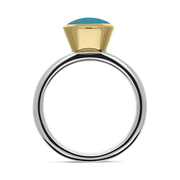 9ct Yellow Gold Sterling Silver Turquoise Stepping Stones 6x8mm Oval Bezel Set Ring. R578_3