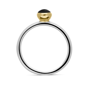 9ct Yellow Gold Sterling Silver Whitby Jet Stepping Stones 5mm Round Bezel Set Ring R573_2