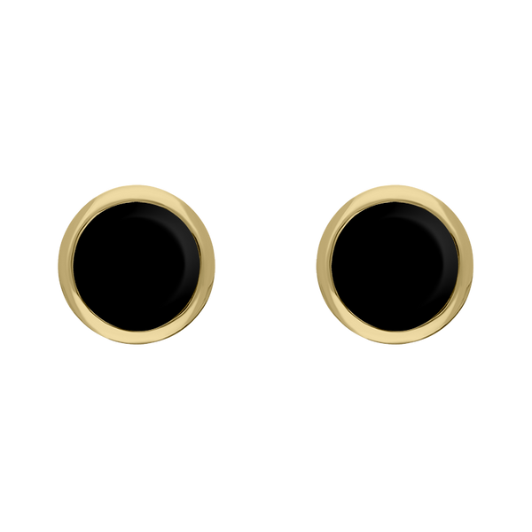 9ct Yellow Gold Sterling Silver Whitby Jet Stepping Stones 5mm Round Stud Earrings E1296