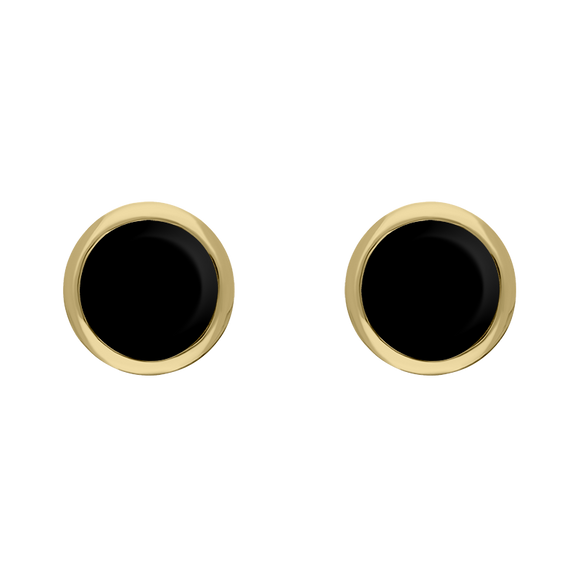 9ct Yellow Gold Sterling Silver Whitby Jet Stepping Stones 5mm Round Stud Earrings E1296