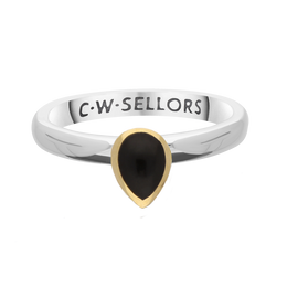 9ct Yellow Gold Sterling Silver Whitby Jet Stepping Stones 5x7mm Pear Cut Bezel Set Ring R575_2