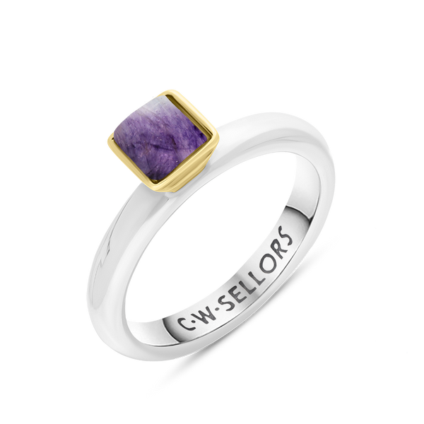 9ct Yellow Gold Sterling Silver Blue John Stepping Stones 5mm Square Bezel Set Ring. R576