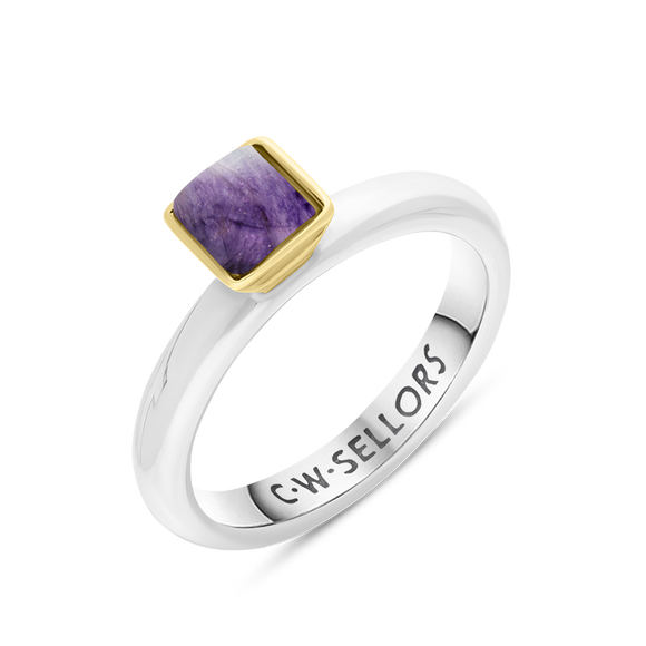 9ct Yellow Gold Sterling Silver Blue John Stepping Stones 5mm Square Bezel Set Ring. R576