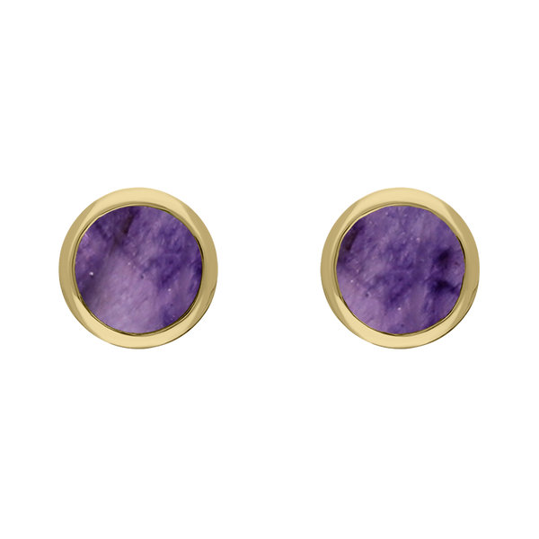 9ct Yellow Gold Sterling Silver Blue John Stepping Stones 5mm Round Stud Earrings E1296