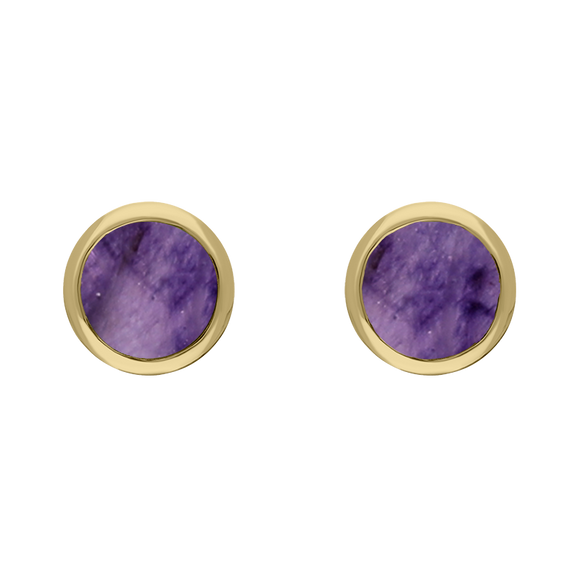 9ct Yellow Gold Sterling Silver Blue John Stepping Stones 5mm Round Stud Earrings E1296