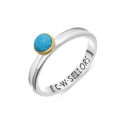 9ct Yellow Gold Sterling Silver Turquoise Stepping Stones 5mm Round Bezel Set Ring R573