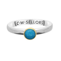 9ct Yellow Gold Sterling Silver Turquoise Stepping Stones 5mm Round Bezel Set Ring R573_3