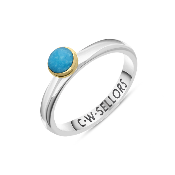 9ct Yellow Gold Sterling Silver Turquoise Stepping Stones 5mm Round Bezel Set Ring R573