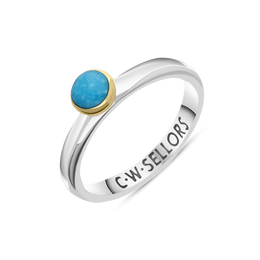 9ct Yellow Gold Sterling Silver Turquoise Stepping Stones 5mm Round Bezel Set Ring R573