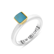 9ct Yellow Gold Sterling Silver Turquoise Stepping Stones 5mm Square Bezel Set Ring. R576