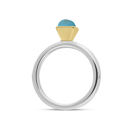 9ct Yellow Gold Sterling Silver Turquoise Stepping Stones 5mm Square Bezel Set Ring. R576_2