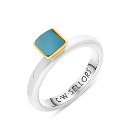 9ct Yellow Gold Sterling Silver Turquoise Stepping Stones 5mm Square Bezel Set Ring. R576