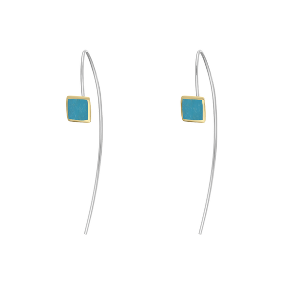 9ct Yellow Gold Sterling Silver Turquoise Stepping Stones 5mm Square Hook Earrings E1302_2