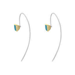 9ct Yellow Gold Sterling Silver Turquoise Stepping Stones 5mm Square Hook Earrings E1302_3