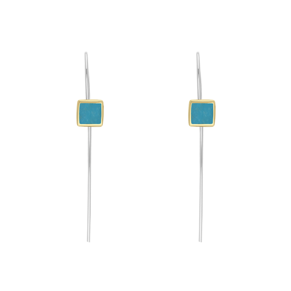 9ct Yellow Gold Sterling Silver Turquoise Stepping Stones 5mm Square Hook Earrings E1302