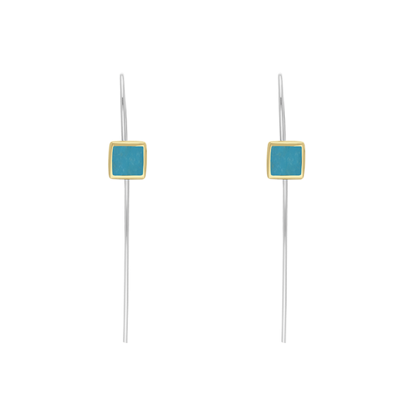 9ct Yellow Gold Sterling Silver Turquoise Stepping Stones 5mm Square Hook Earrings E1302