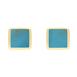 9ct Yellow Gold Sterling Silver Turquoise Stepping Stones Square Stud Earrings E1295