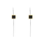 9ct Yellow Gold Sterling Silver Whitby Jet Stepping Stones 5mm Square Hook Earrings E1302