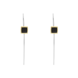 9ct Yellow Gold Sterling Silver Whitby Jet Stepping Stones 5mm Square Hook Earrings E1302