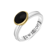 9ct Yellow Gold Sterling Silver Whitby Jet Stepping Stones 6x8mm Oval Bezel Set Ring. R578