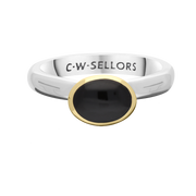 9ct Yellow Gold Sterling Silver Whitby Jet Stepping Stones 6x8mm Oval Bezel Set Ring. R578_2