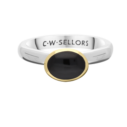 9ct Yellow Gold Sterling Silver Whitby Jet Stepping Stones 6x8mm Oval Bezel Set Ring. R578_2