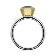 9ct Yellow Gold Sterling Silver Whitby Jet Stepping Stones 6x8mm Oval Bezel Set Ring. R578_3