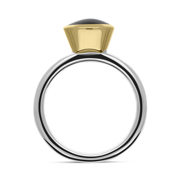 9ct Yellow Gold Sterling Silver Whitby Jet Stepping Stones 6x8mm Oval Bezel Set Ring. R578_3