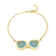 9ct Yellow Gold Turquoise Flore Filigree Bracelet