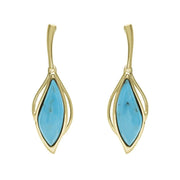 9ct Yellow Gold Turquoise Open Marquise Drop Earrings