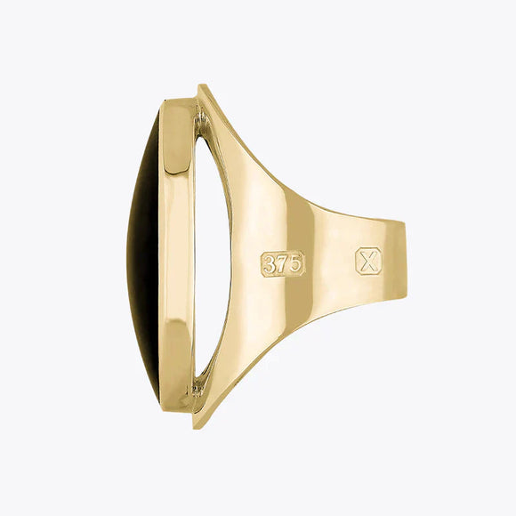 9ct Yellow Gold Whitby Jet Hallmark Large Oval Ring