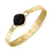 9ct Yellow Gold Whitby Jet Hallmark Wide Cushion Bangle, B036_FH