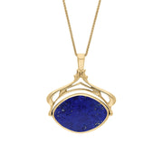 9ct Yellow Gold Whitby Jet Lapis Lazuli Marquise Swivel Fob Necklace, P115_10.
