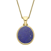 9ct Yellow Gold Whitby Jet Lapis Lazuli Small Double Sided Pear Fob Necklace, P220.