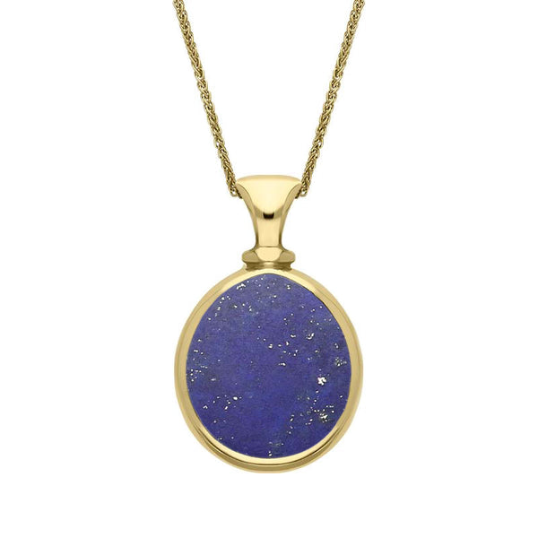 9ct Yellow Gold Whitby Jet Lapis Lazuli Small Double Sided Pear Fob Necklace, P220.