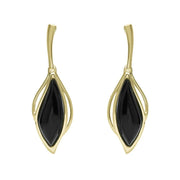 9ct Yellow Gold Whitby Jet Open Marquise Drop Earrings, E2437