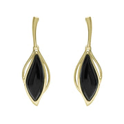 9ct Yellow Gold Whitby Jet Open Marquise Drop Earrings, E2437