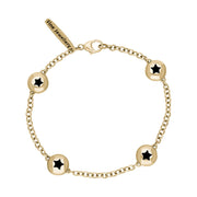 9ct Yellow Gold Whitby Jet Oval Star Detail Four Stone Bracelet, B796.