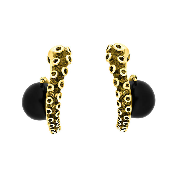 9ct Yellow Gold Whitby Jet Tentacle Hoop Earrings, E2462.