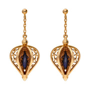 9ct Rose Gold Blue Goldstone Flore Filigree Drop Earrings E1781