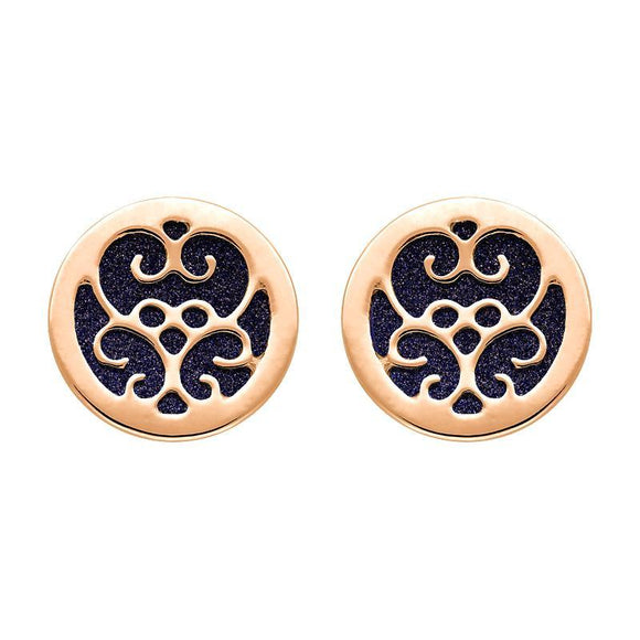 9ct Rose Gold Blue Goldstone Flore Filigree Stud Earrings, E1782