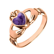 9ct Rose Gold Blue John Claddagh Set Ring, R074