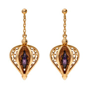 9ct Rose Gold Blue John Flore Filigree Drop Earrings