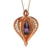 9ct Rose Gold Blue John Flore Filigree Droplet Necklace, P2330C.