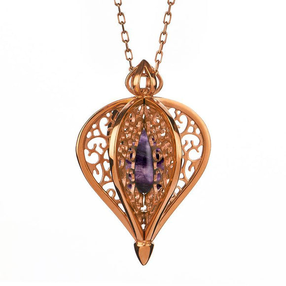 9ct Rose Gold Blue John Flore Filigree Small Necklace P2338C