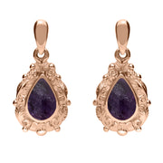 9ct Rose Gold Blue John Pear Shaped Leaf Drop Earrings, E083.