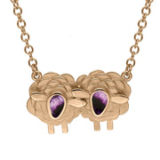 9ct Rose Gold Blue John Two Large Sheep Necklace, N1140.