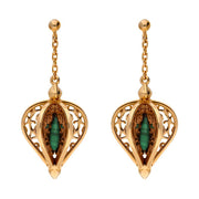 9ct Rose Gold Malachite Flore Filigree Drop Earrings E1781