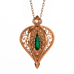9ct Rose Gold Malachite Flore Filigree Small Necklace P2338C