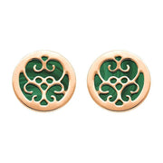 9ct Rose Gold Malachite Flore Filigree Stud Earrings, E1782